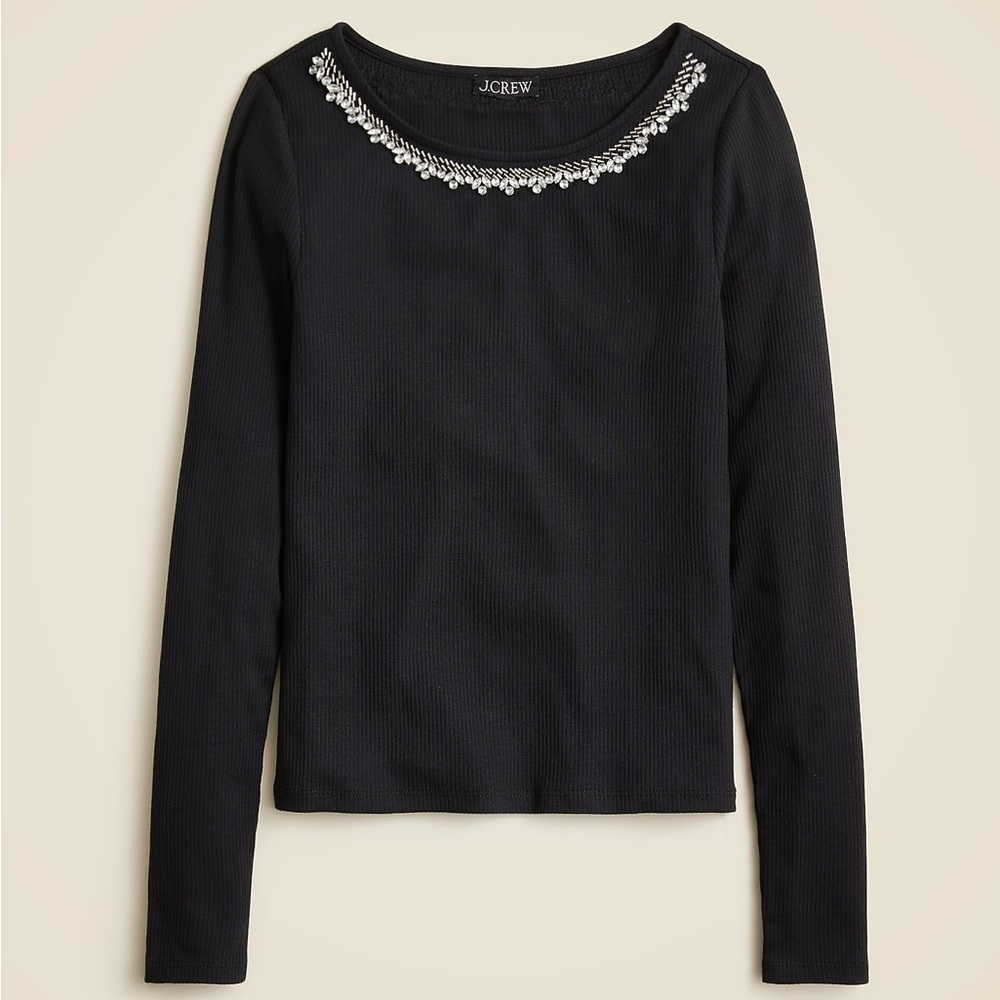 J. Crew Black Long Sleeve Top with Silver Embellishments